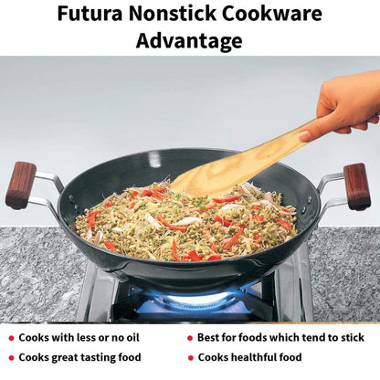 Futura Nonstick 2.5 Ltr Deep Fry Wok Pan (Flat Bottom) by Hawkins