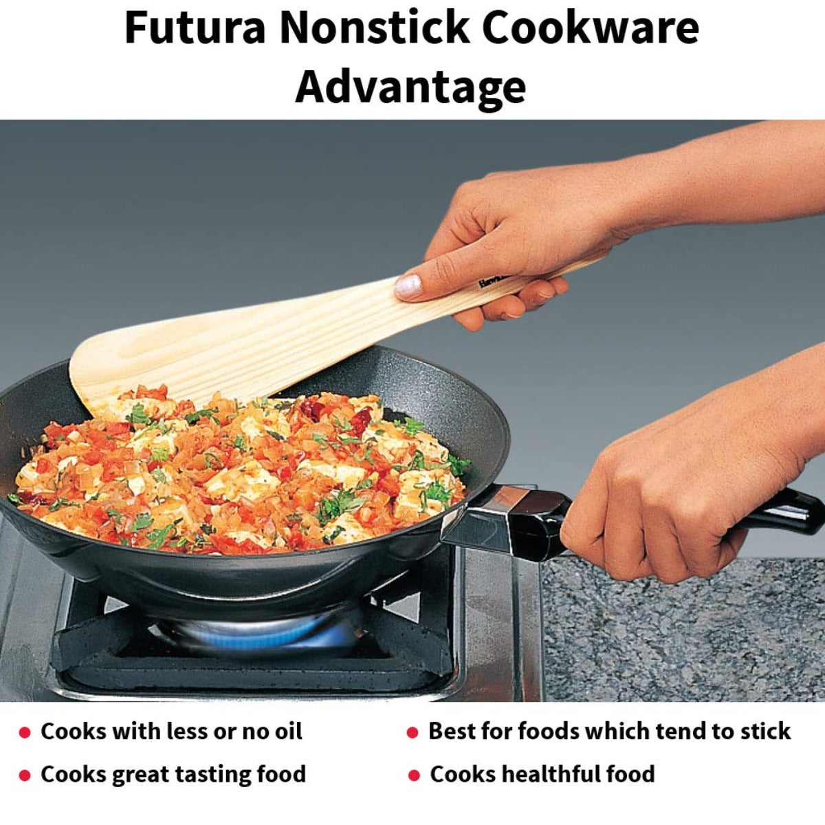 Futura Nonstick 2 Ltr Deep Fry Pan Wok (Flat Bottom, Long Handle) by Hawkins