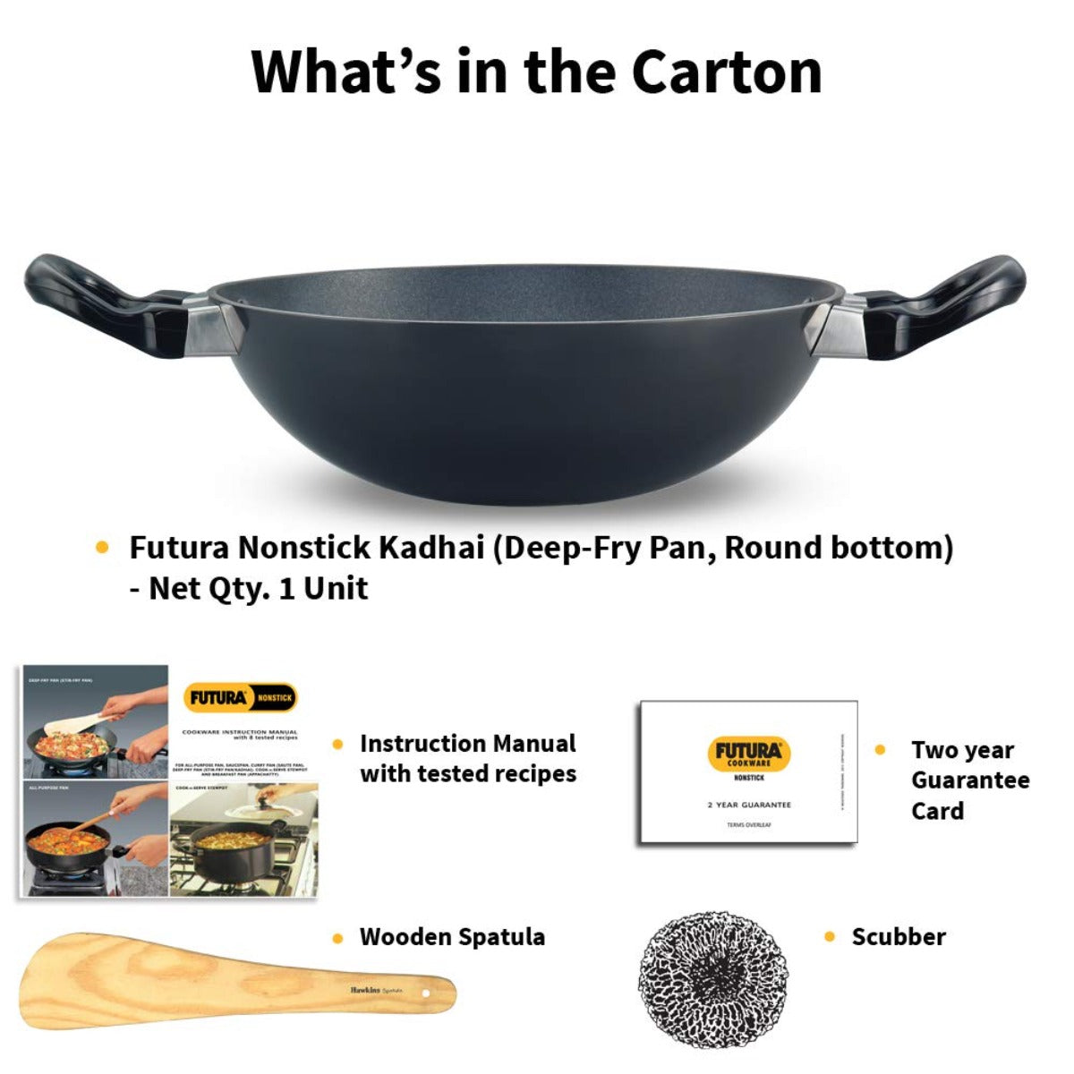 Futura Nonstick Deep Wok Pan Kadhai (Round Bottom) by Hawkins