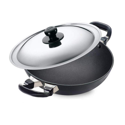 Futura Nonstick Deep Wok Pan (Round Bottom) With SS Lid by Hawkins NK25S