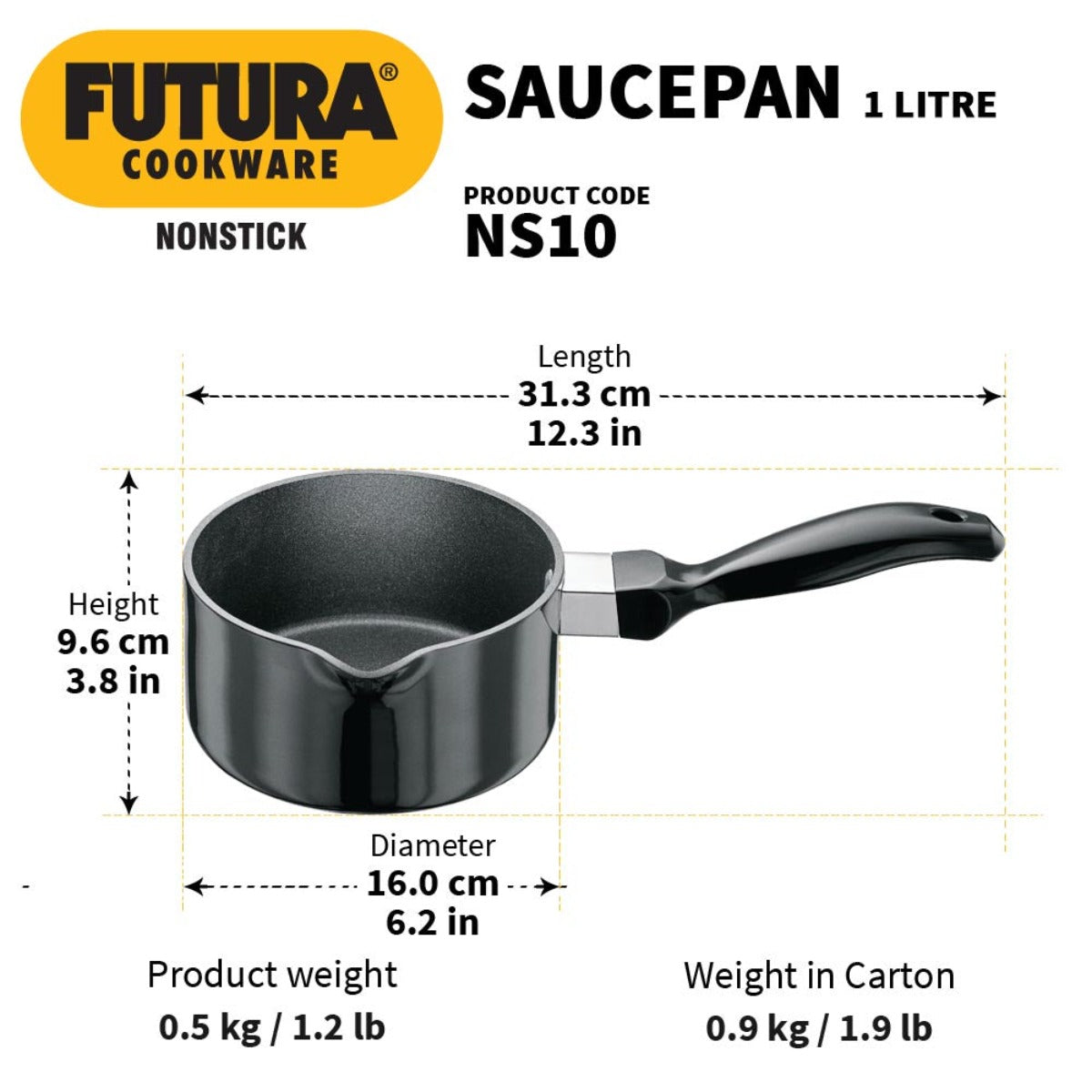 Futura Nonstick 1 Ltr Saucepan By Hawkins