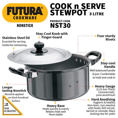 Futura Nonstick Cook n Serve Stewpot With Lid By Hawkins NST30