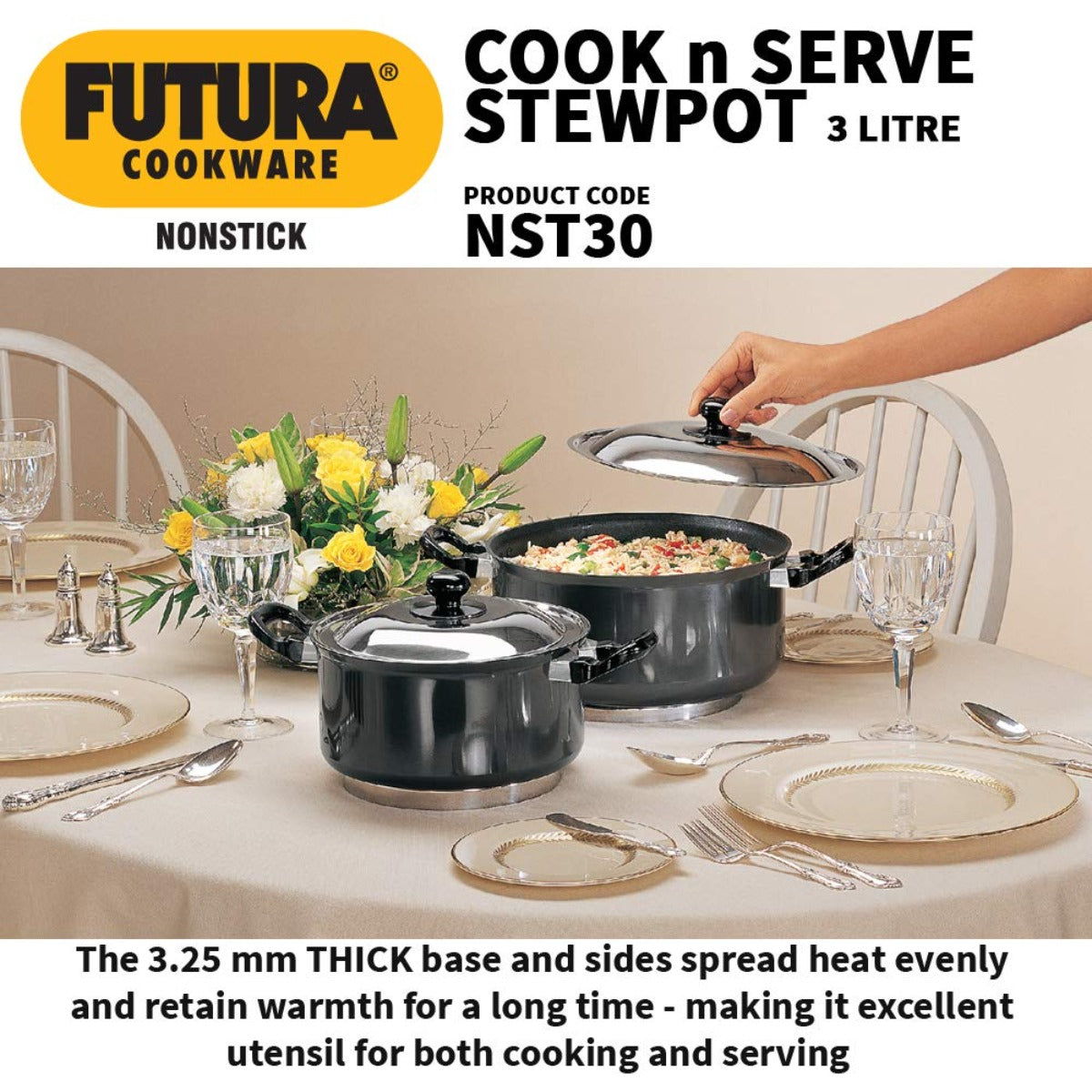 Futura Nonstick Cook n Serve Stewpot With Lid By Hawkins NST30