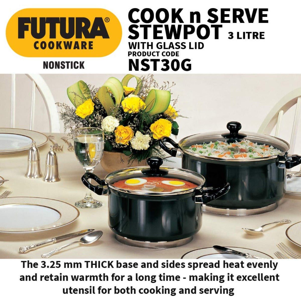 Futura Nonstick Cook n Serve Stewpot With Lid By Hawkins NST30G