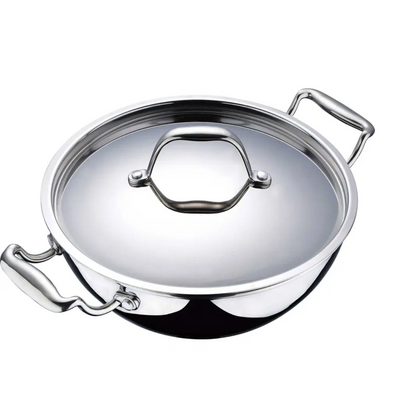 Bergner Argent Tri-Ply Stainless Steel Wok Kadhai With Lid