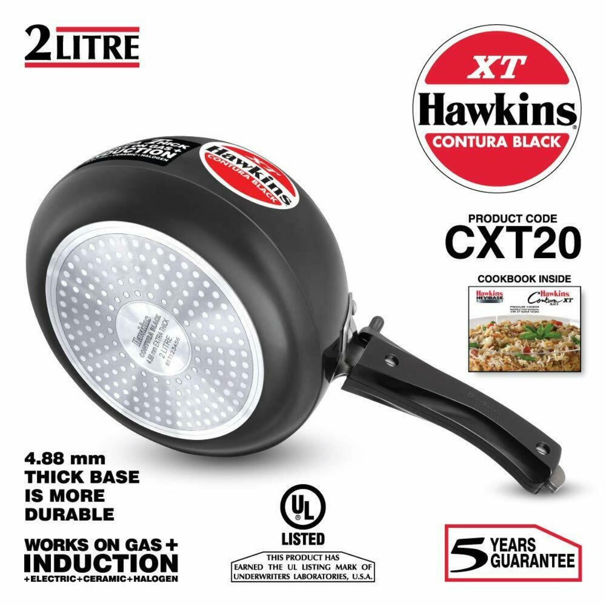 Hawkins Contura Black XT Hard Anodised Pressure Cooker | Induction Compatible