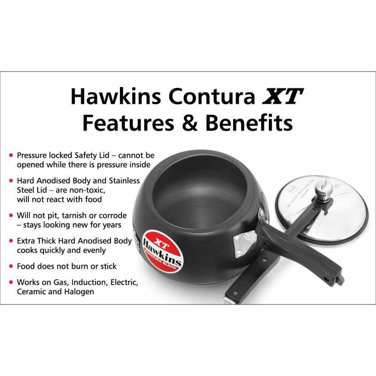 Hawkins Contura Black XT Hard Anodised Pressure Cooker | Induction Compatible