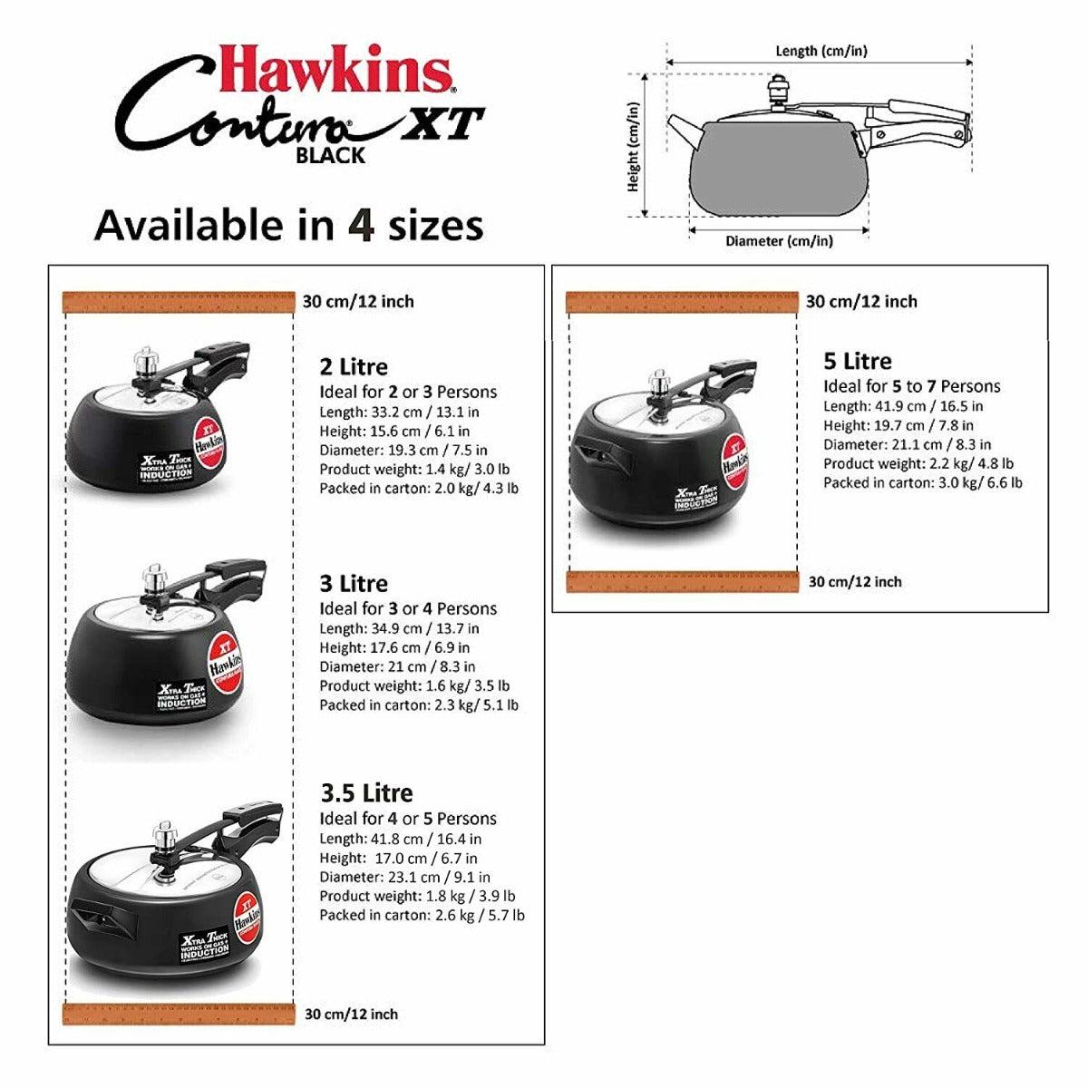 Hawkins Contura Black XT Hard Anodised Pressure Cooker | Induction Compatible