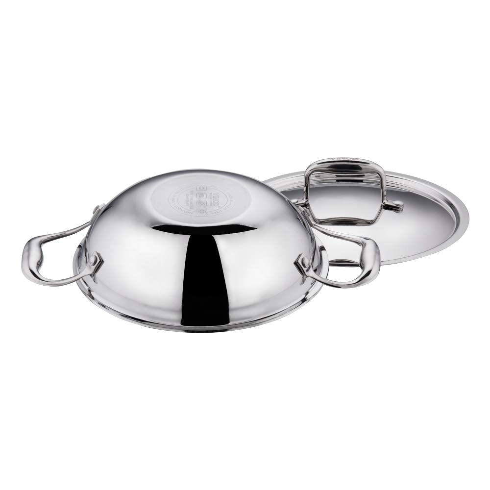 Vinod Platinum Triply Stainless Steel Kadai with Lid - 32 cm 5.2 Ltr