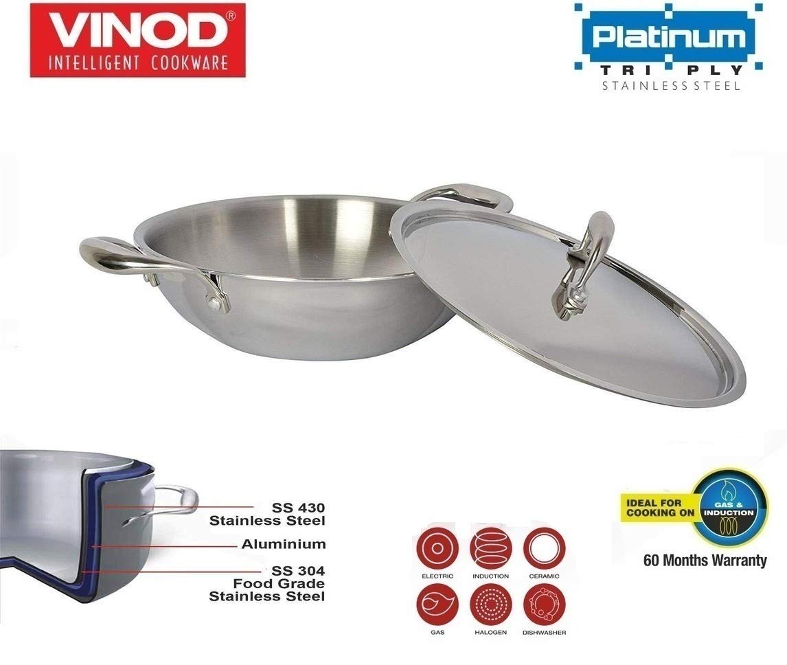 Vinod Cookware vinod platinum triply stainless steel kadai with